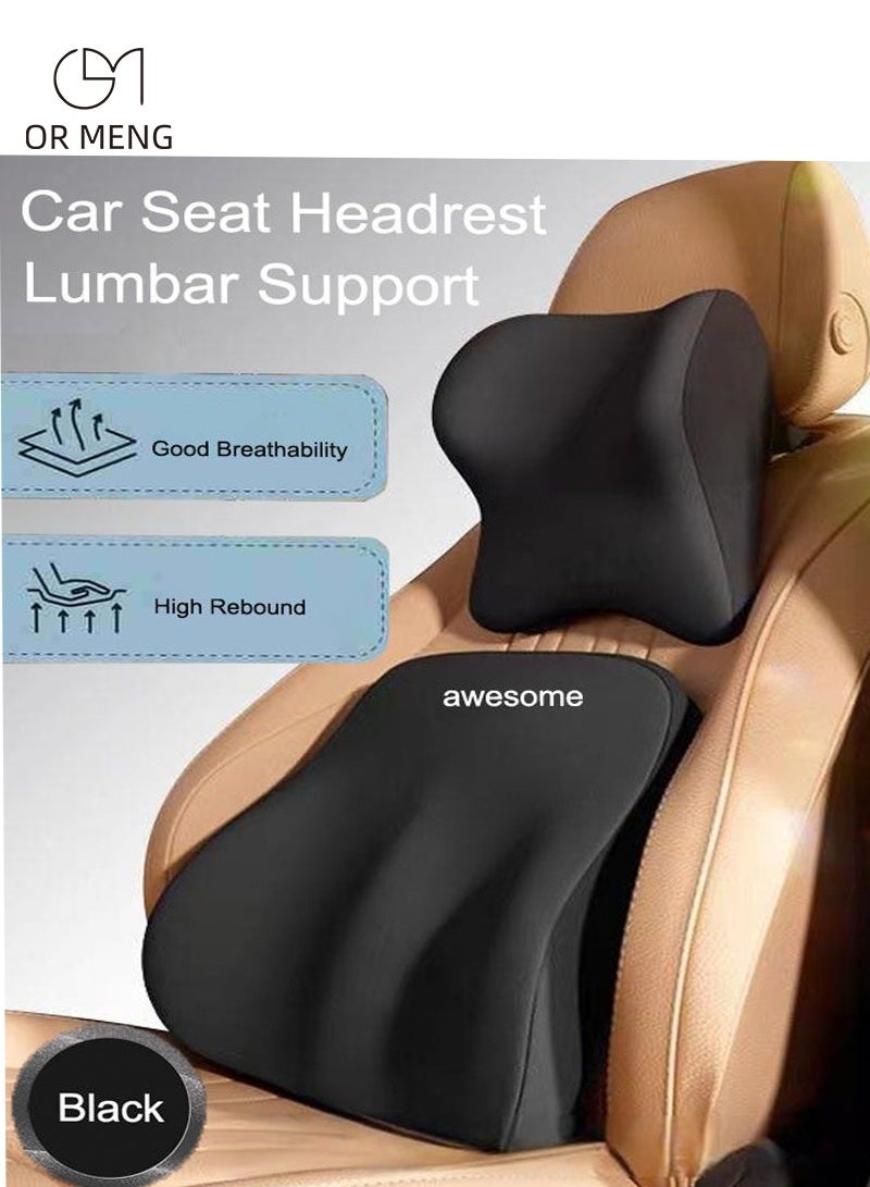 OR MENG Back Pillow For Car,Lumbar Support Pillow And Car Headrest Neck Pillow Ergonomic Design Memory Cotton Headrest And Back Car Waist Pillow And Car Neck Support Pillow Back Seat Back Pillow For Car For Office Chair Black - Image 1